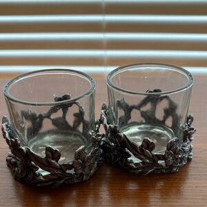 Pair of Vintage Pewter Floral Candle Holders